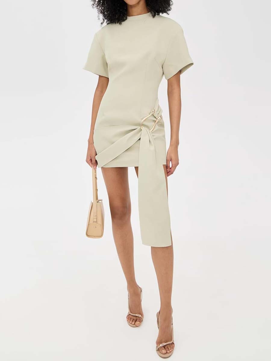 Fashion Metal Buckle Decorative Short Dress