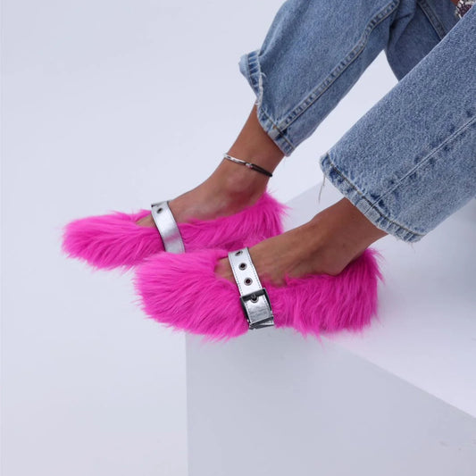 Furry Mary Jane Flats