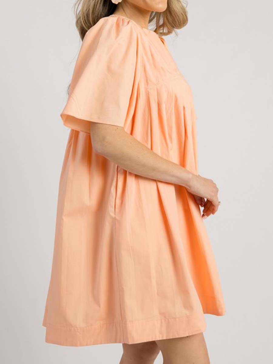Short Flutter Sleeve Pleated Dress