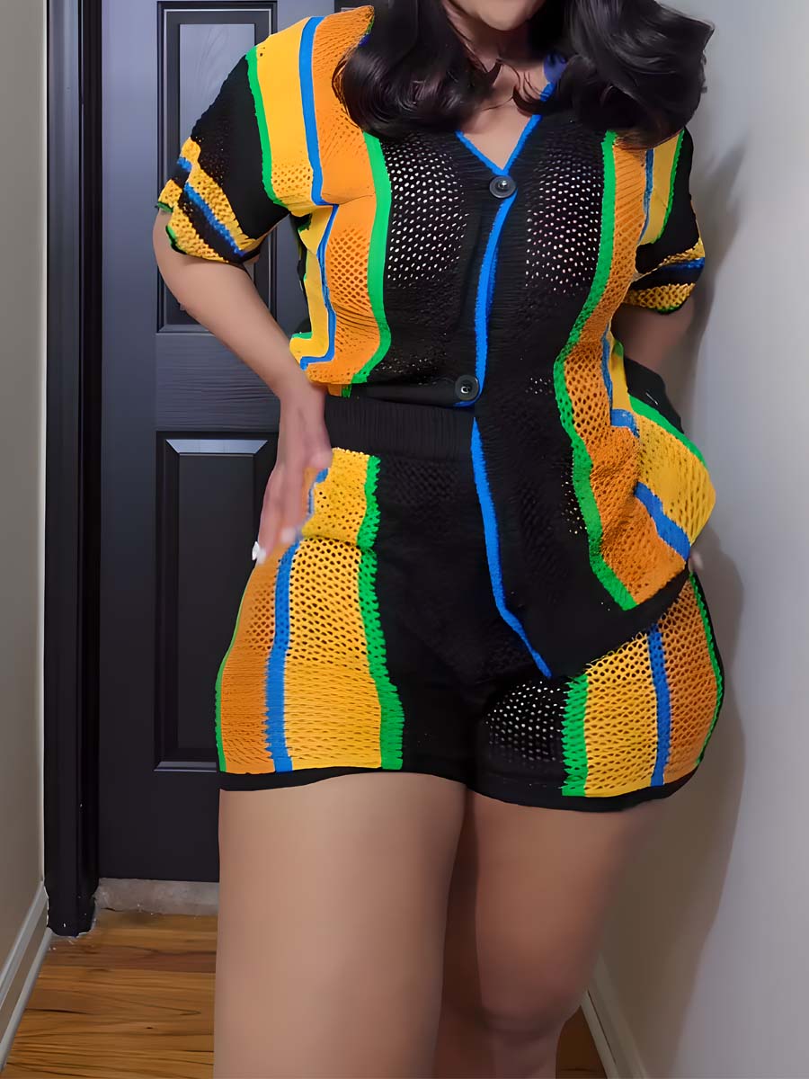 Knitted Hollow-out Two Pieces Set