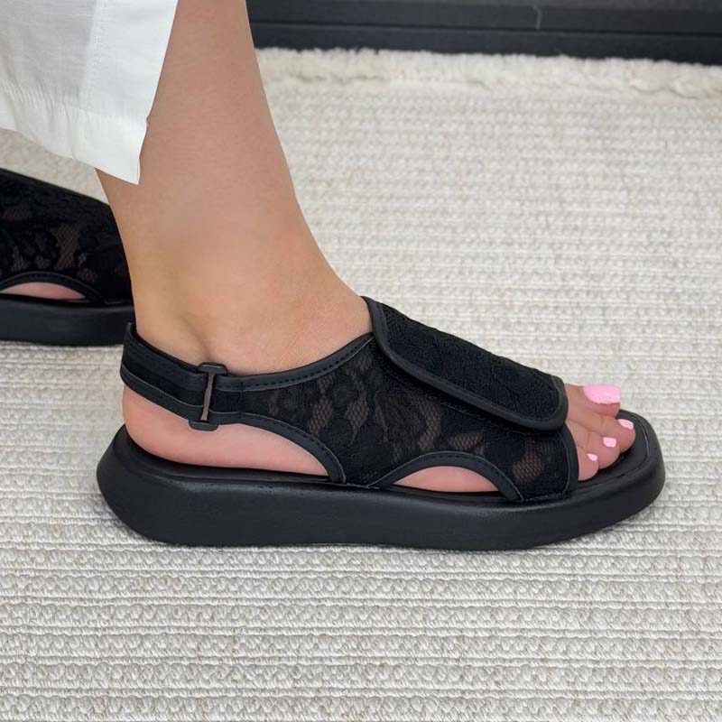 Lace Velcro Flat Sandals