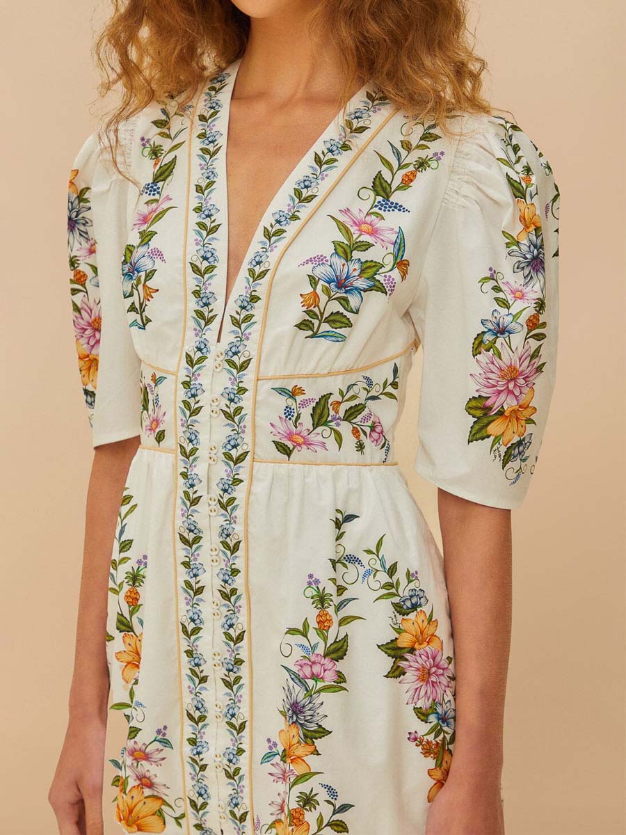 Placement Print V Neck Mini Dress