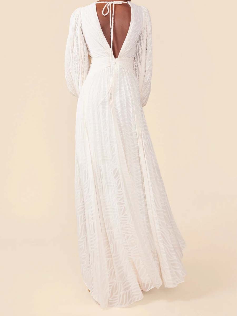 Elegant Deep V Neck Printed Maxi Dress