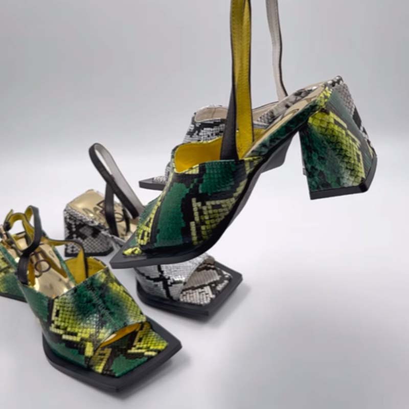 Square-Heeled Snake Sandals