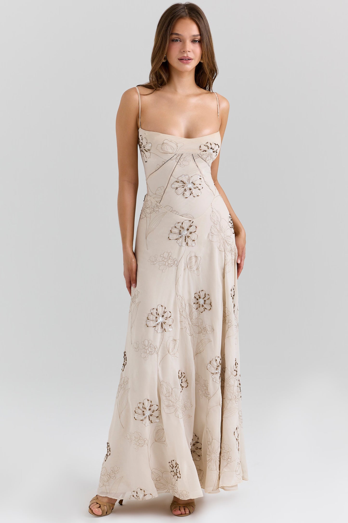 Seren vanilla embroidered hand beaded floral maxi
