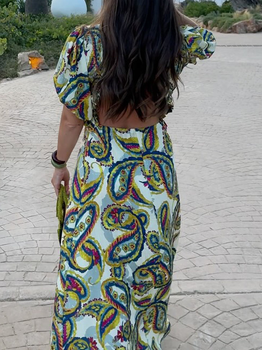 Printed Open Back Maxi Dress
