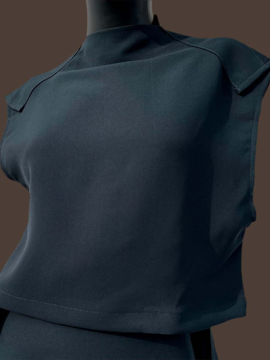 Monk Neck Irregular Two Pieces Dress