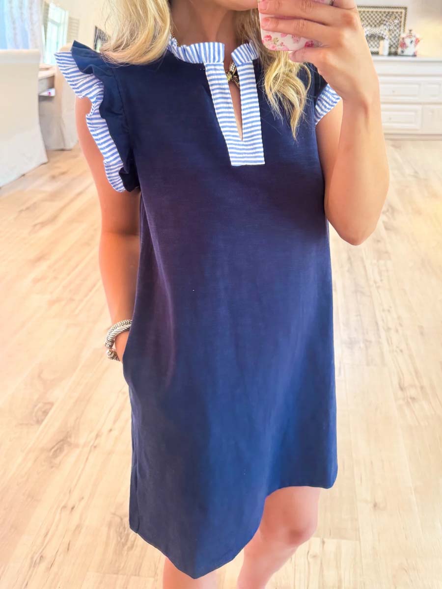 Ruffle Hem Patchwork Mini Dress