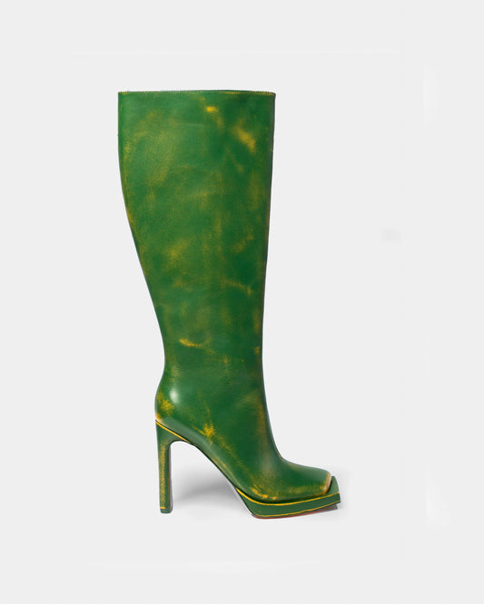 Distressed Green Knee - High Boots