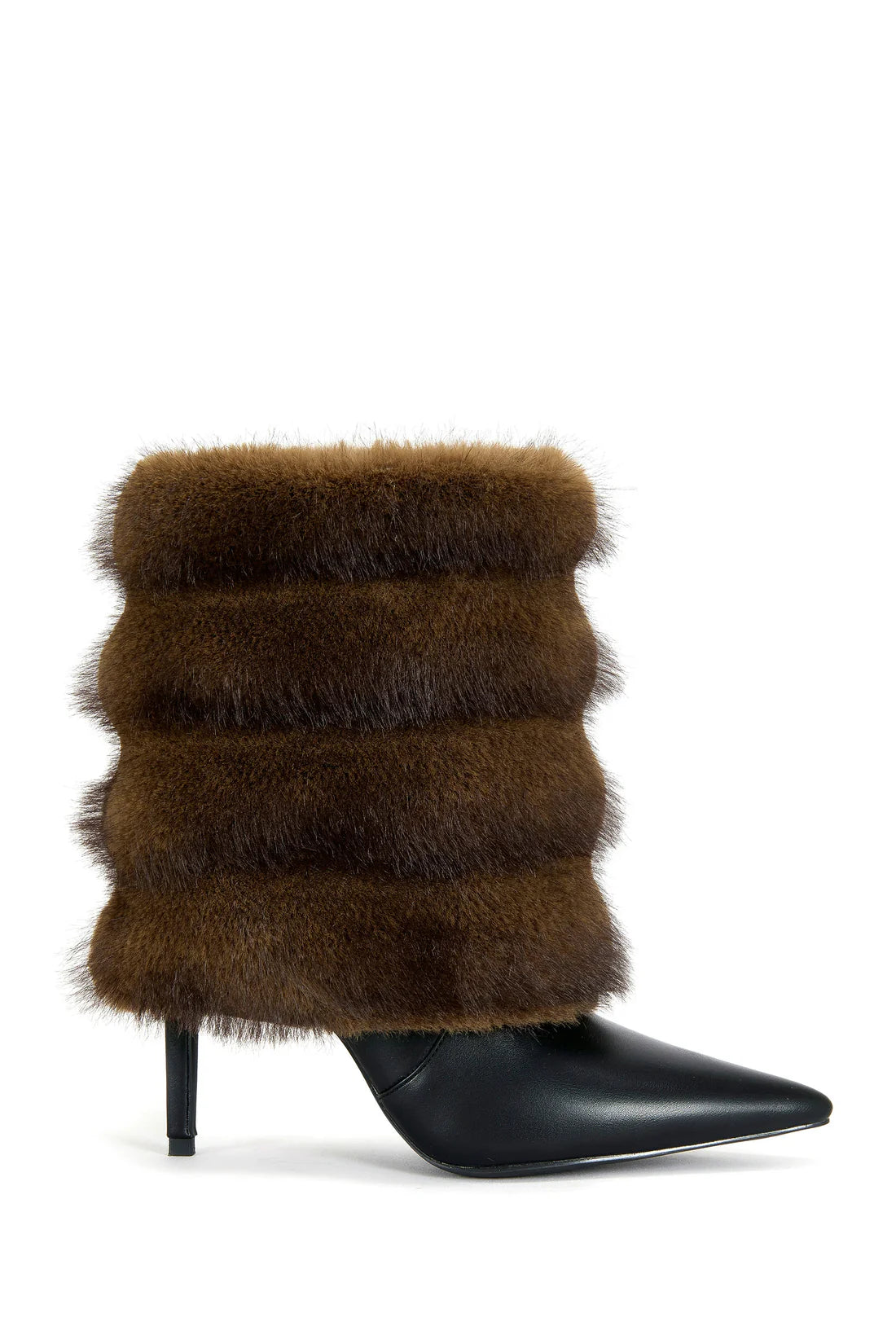 BLACK FAUX FUR STILETTO BOOTIE