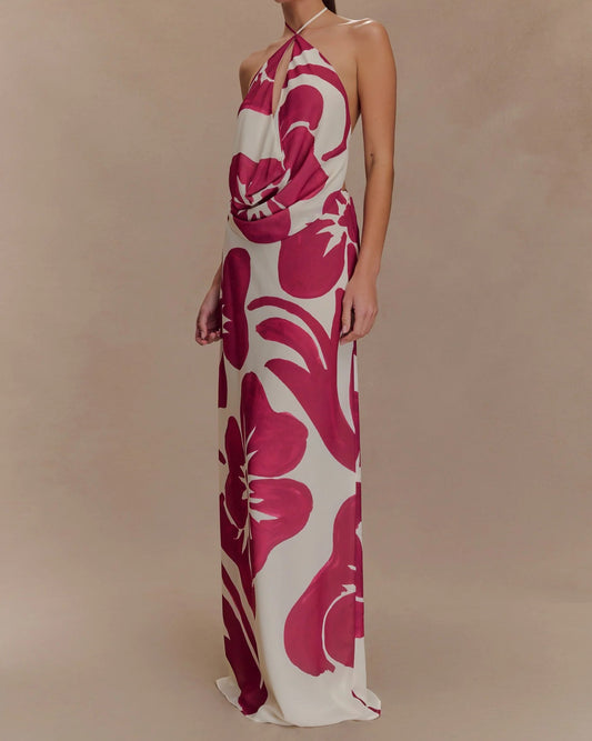 Floral Halter Neck Maxi Dress