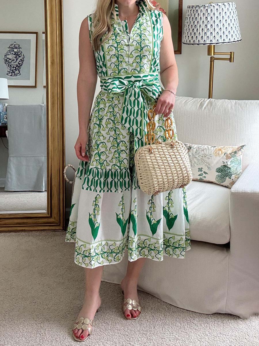 Sleeveless Placement Print Belted Dress