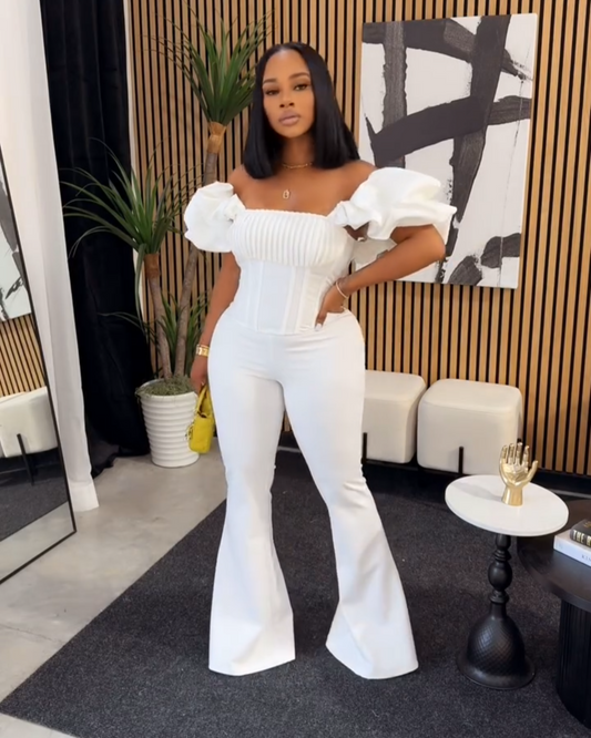 White ruffle jumpsuit