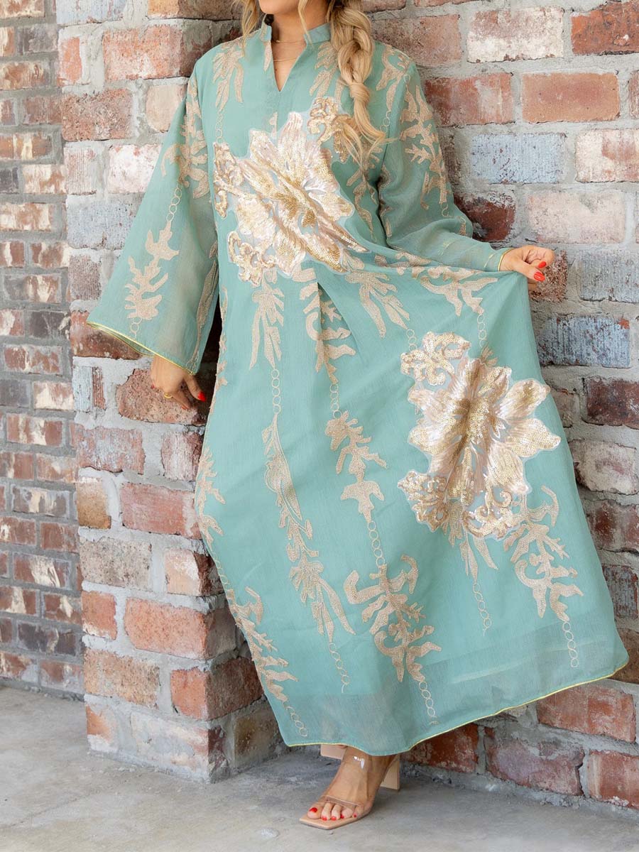 Elegant Printed V Neck Maxi Dress