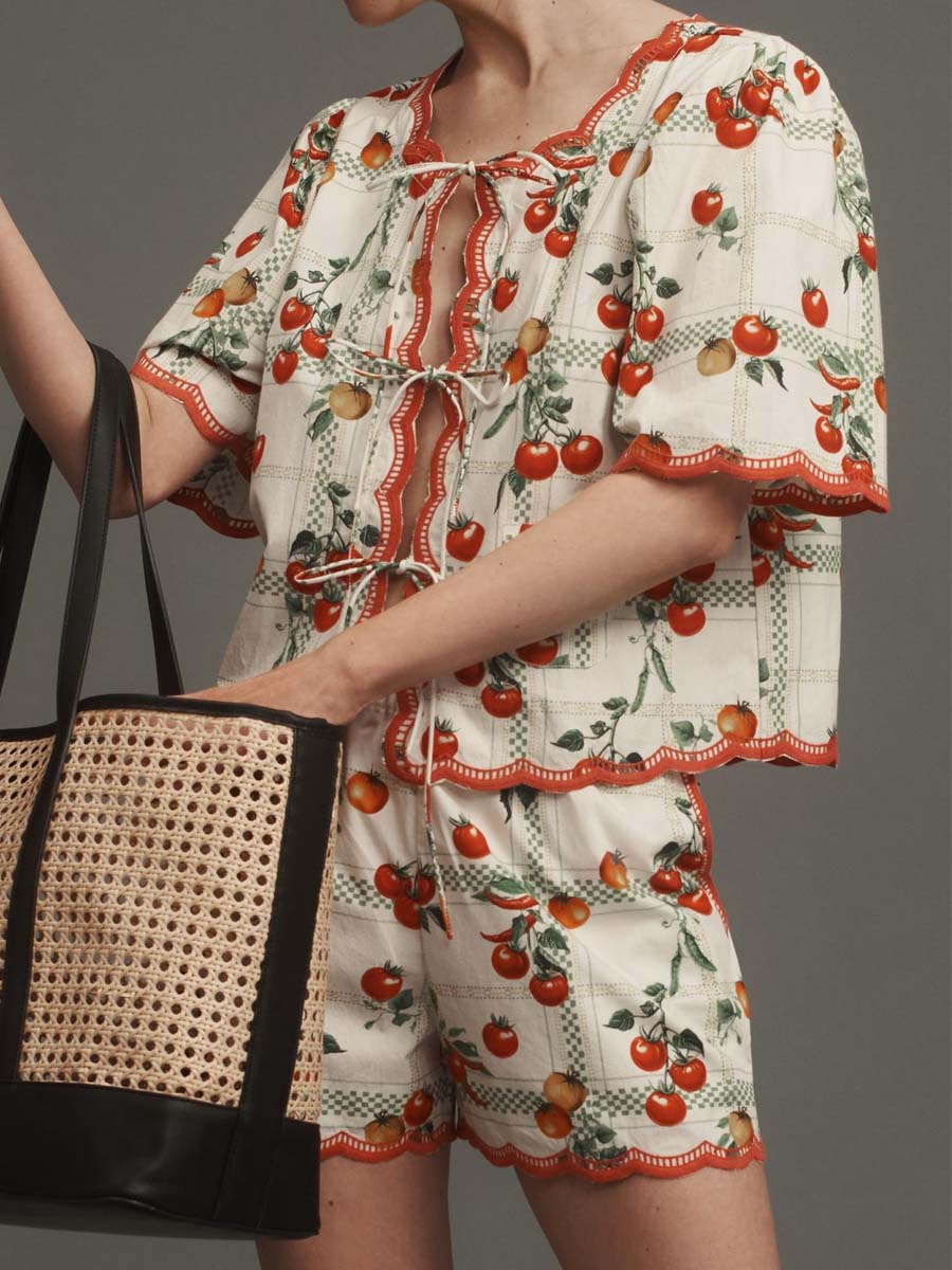 Bloom Short-Sleeve Tie-Front Blouse