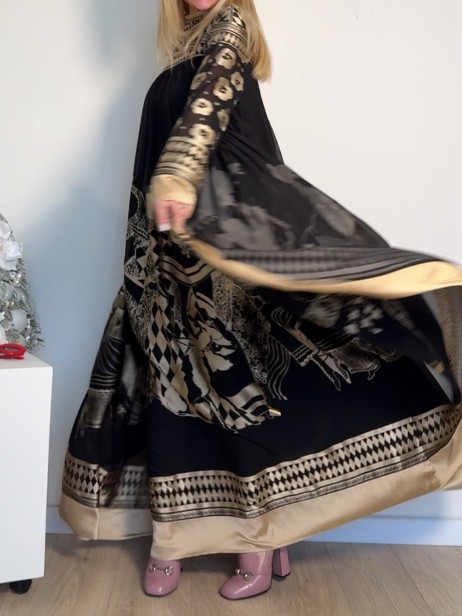 Printed Tie Up Cape Dress