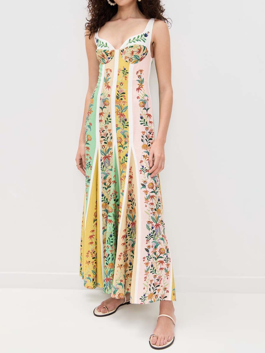 Floral Stripes Multicolor Sleeveless Dress