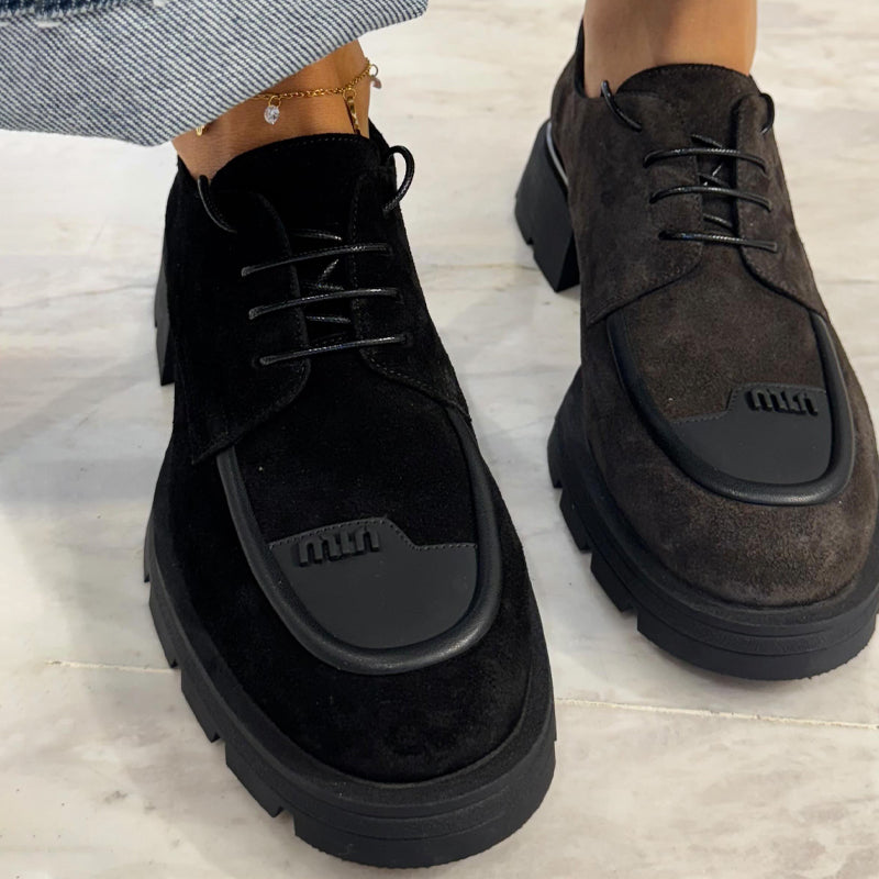 Round-toe Lace-up Platform Loafers