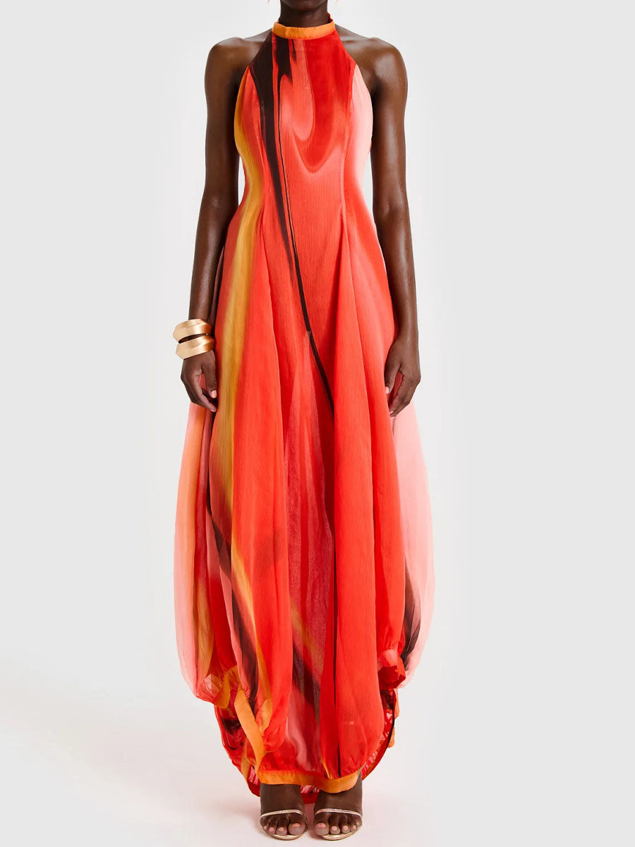 Asymmetric Hem Printed Maxi Dress（Buy 2  free shipping💥）
