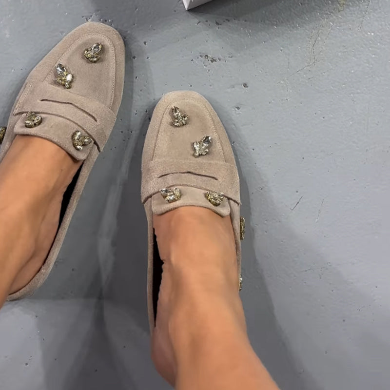 Suede Crystal Stones With Accessories Shoes