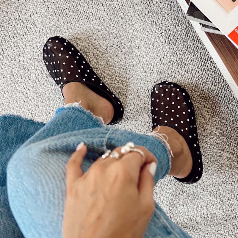 Mesh Rhinestone Hollow Slippers