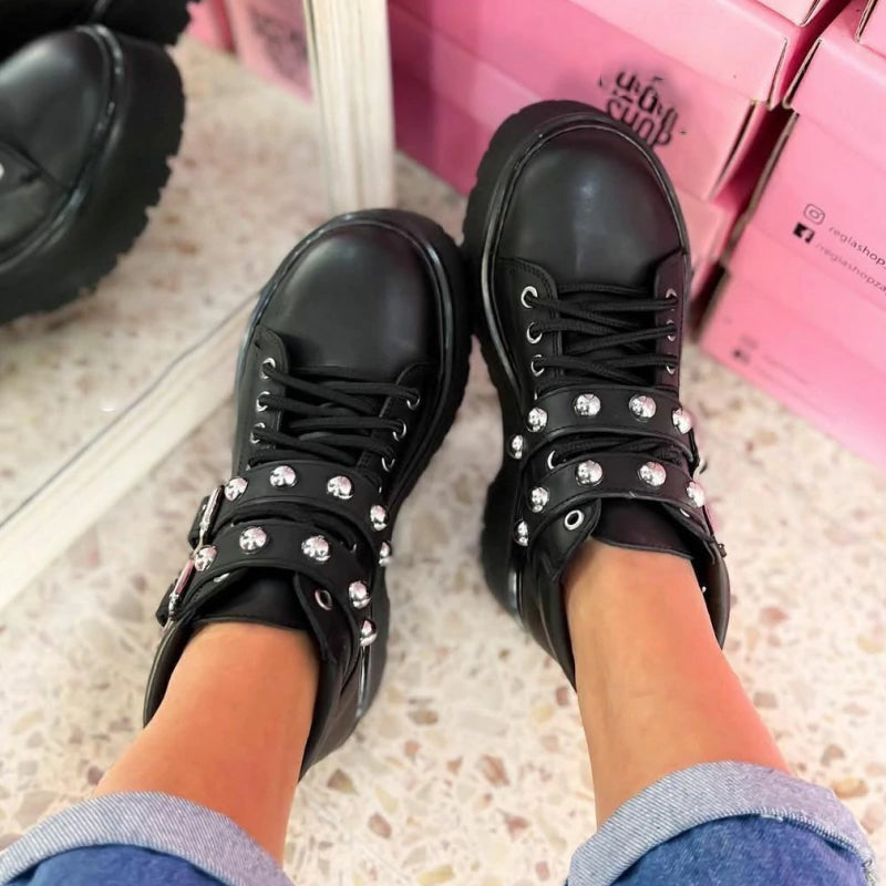 Studded Lace-Up Platform Shoes