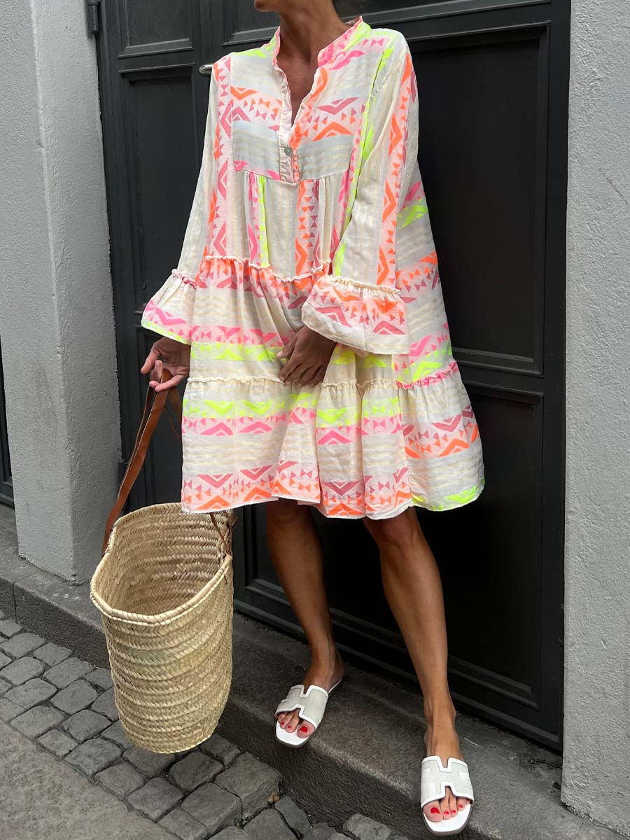 Printed Long Sleeve Loose Dress