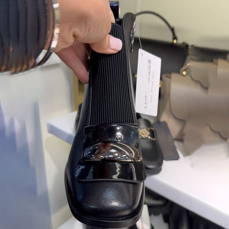 Square-Toe Coarse-Heeled Knitted Stinghose Boots