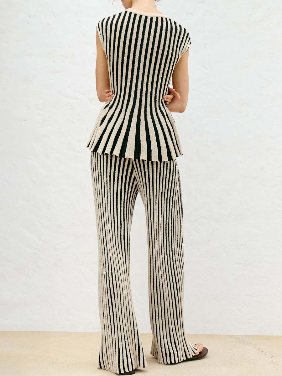 Striped Cut Knitted Two Pieces Set