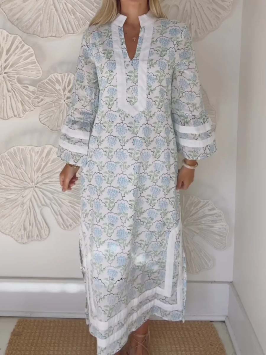 Printed Patchwork Slit Hem Maxi Dress