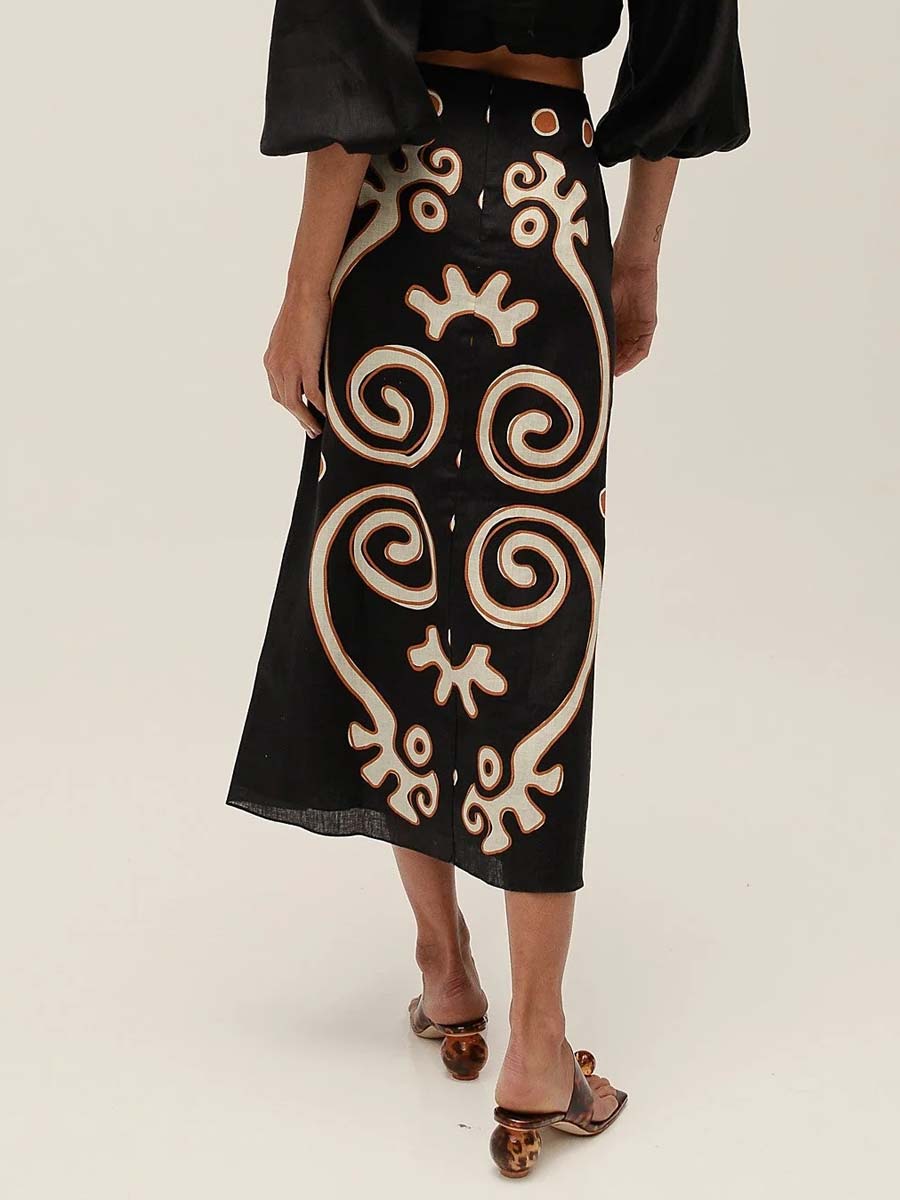 Placement Print High Waist Skirt