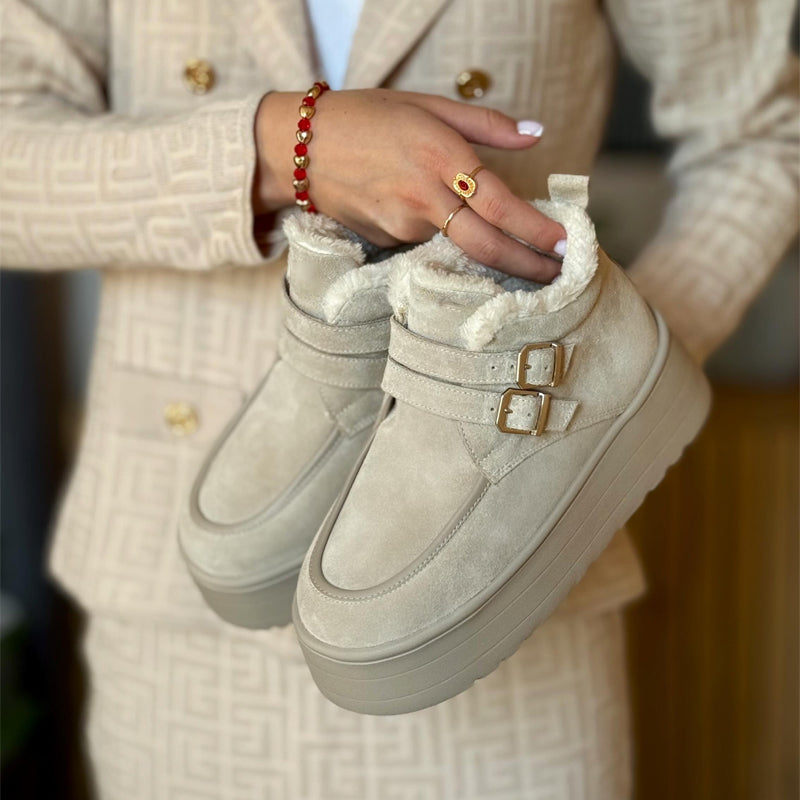 Fleece-lined Round Toe Casual Warm Platform Loafers