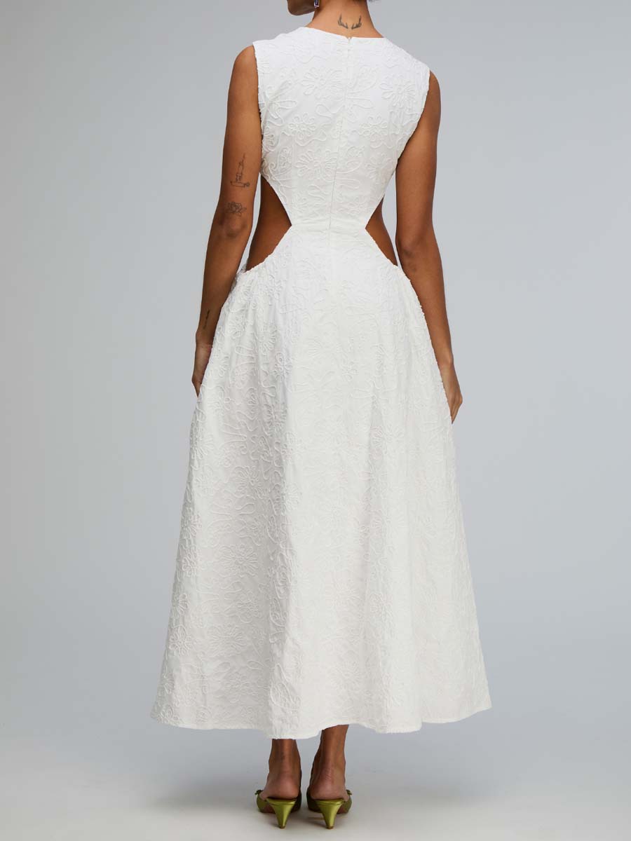 Embroidered Cut Out Midi Dress