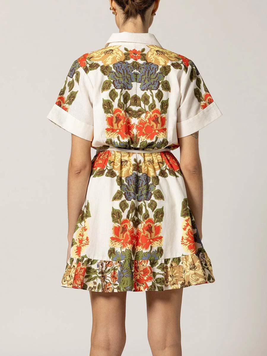 Printed Elastic Waist Short Sleeve Dress