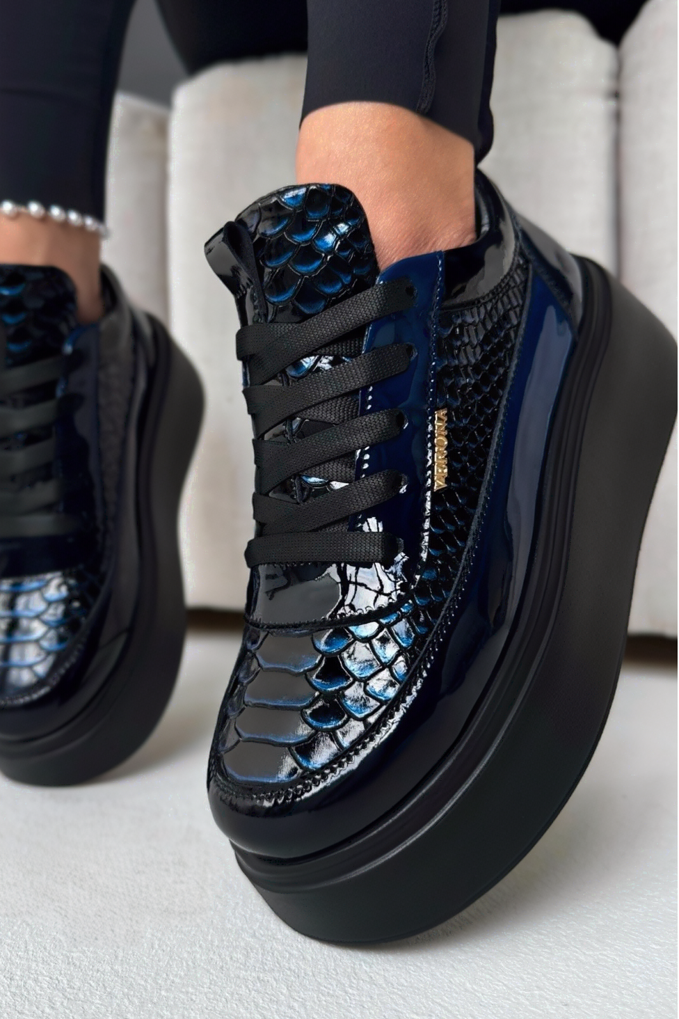 Snakeskin - Embossed Patent Platform Sneakers