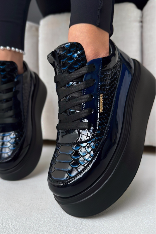 Snakeskin - Embossed Patent Platform Sneakers