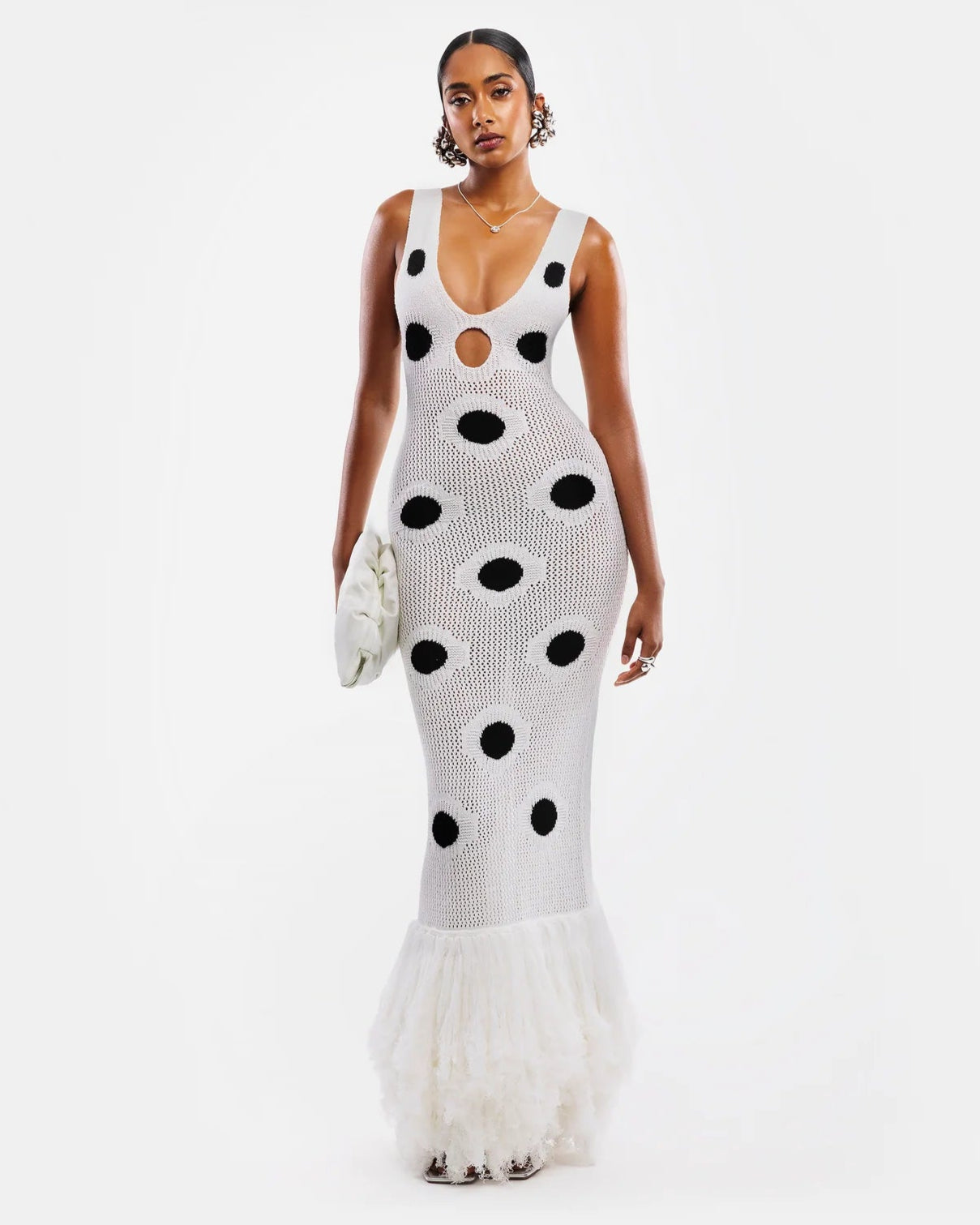 Fringe Hem Deep V Neck Cutout Dress