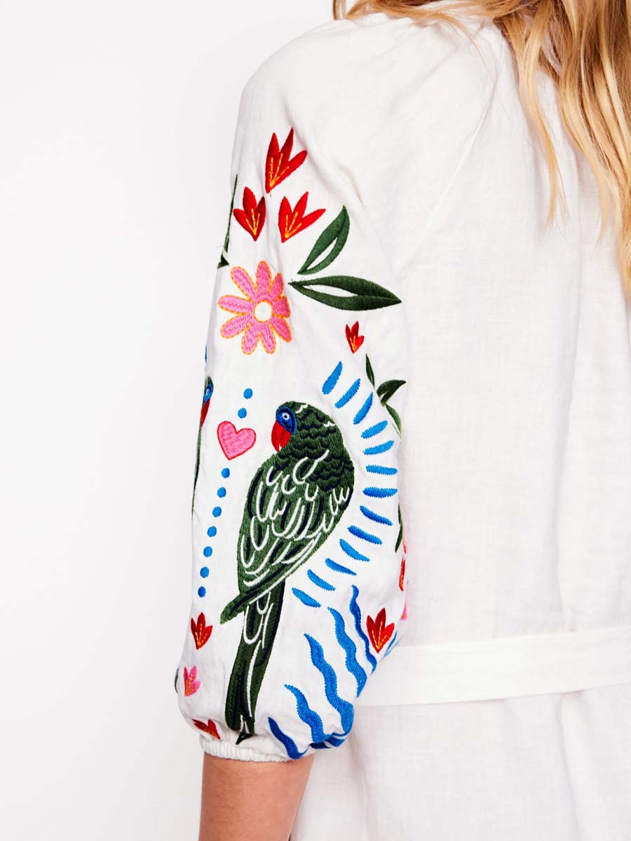 Embroidered V Neck Tassel Dress