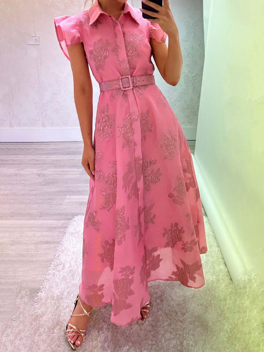 Frill Sleeve Jacquard Dress