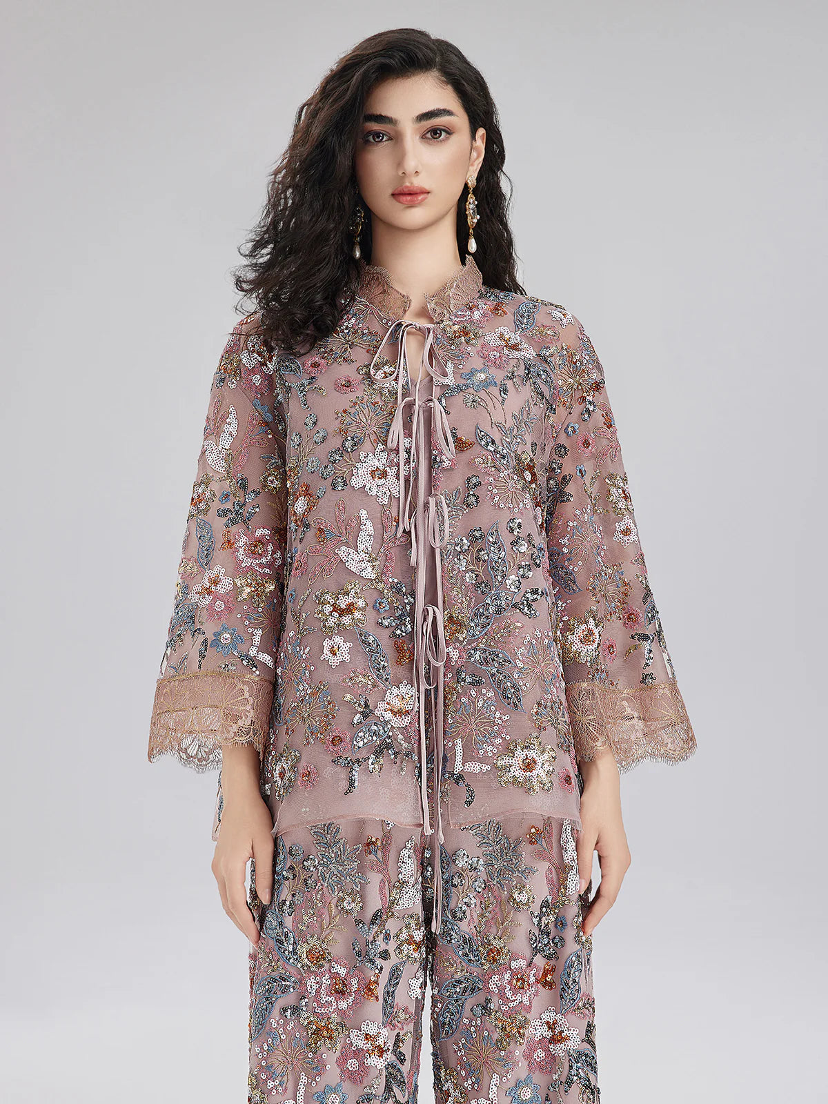 Floral Embroidered Lace Co - ord Set（Free shipping on a whole set of clothes💥）