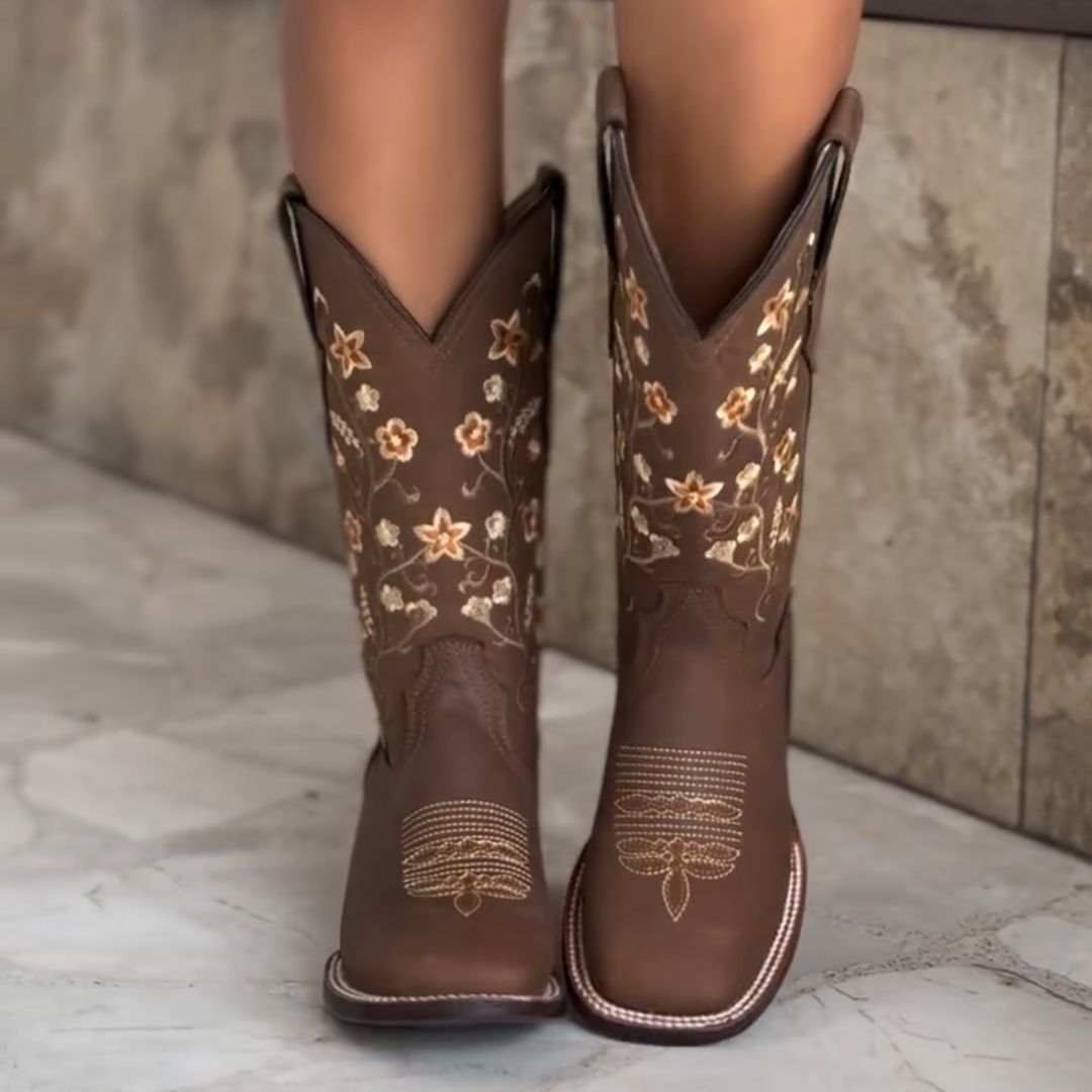 Brown Embroidered Western Cowboy Boots