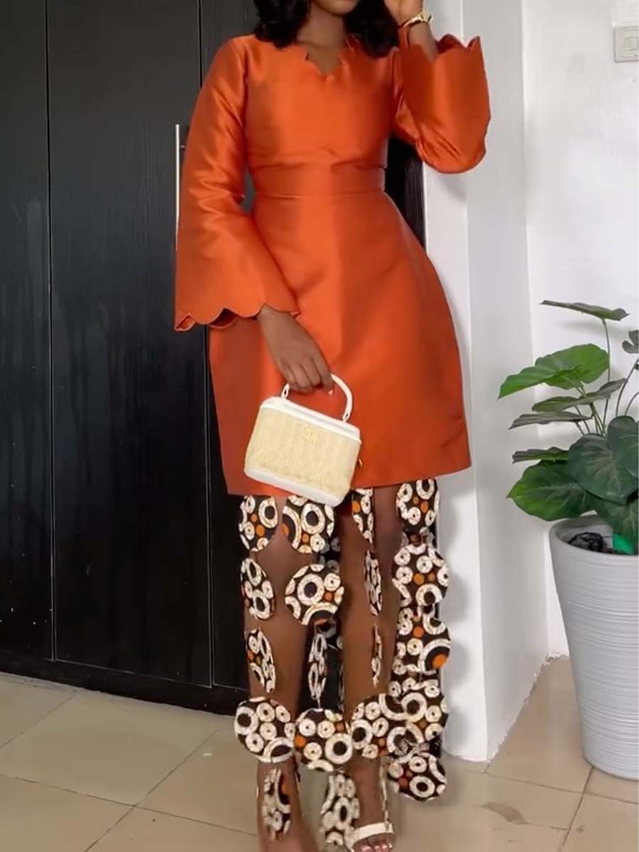 Fashion Fringed Hem Long Sleeve Dress