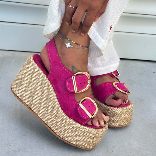 Straw Platform Wedge Sandals