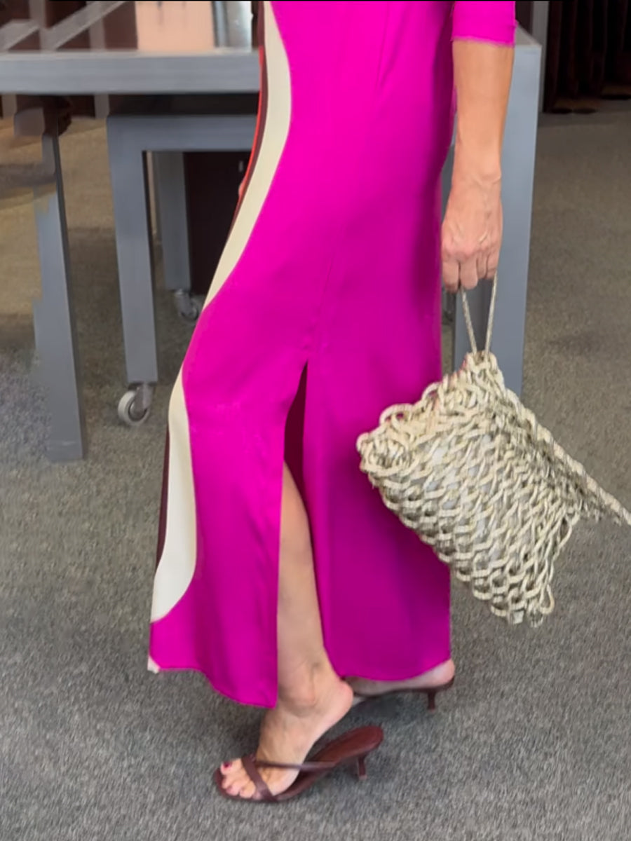 Placement Print Split Neck Slit Hem Dress