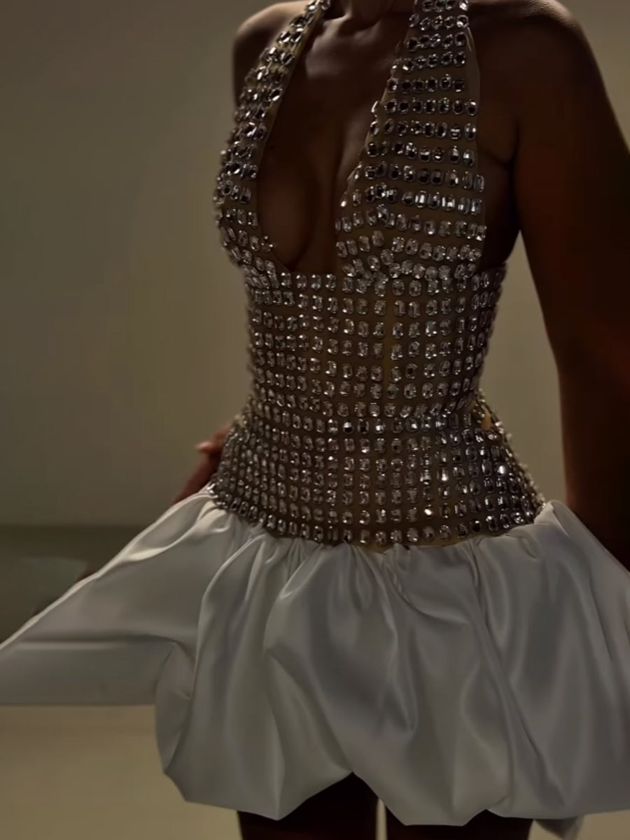 Halter Neck Rhinestone Sparkle Party Dress