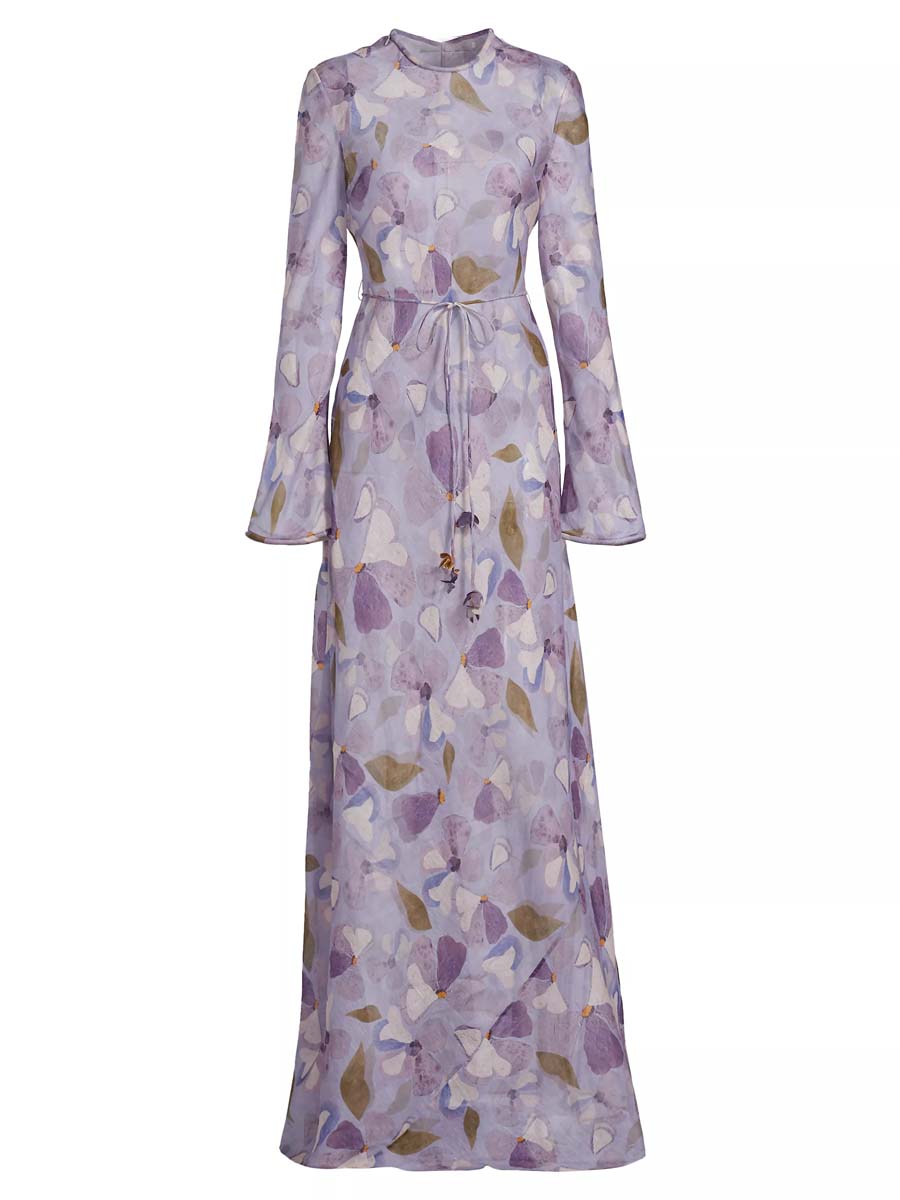 Drawstring Waist  Printed Maxi Dress