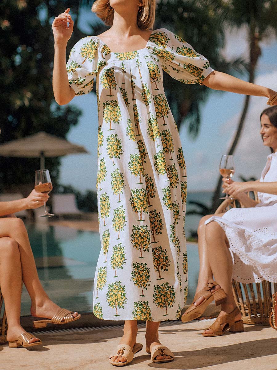 Floral Print Square Collar Dress