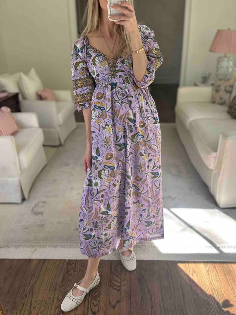 Floral Print Puff Sleeve Dress