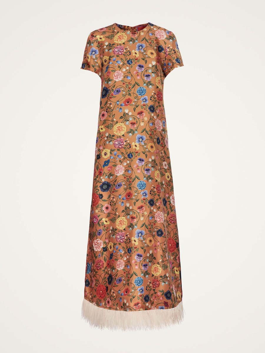 Elegant Feather Patchwork Printed Dress