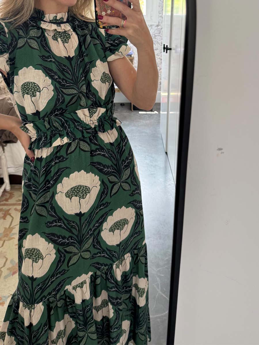 Printed Ruffled Short Sleeve Dress